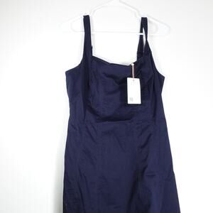 New Quince Women's Medium Deep Navy Cotton Poplin Fit & Flare Midi Dress Rare